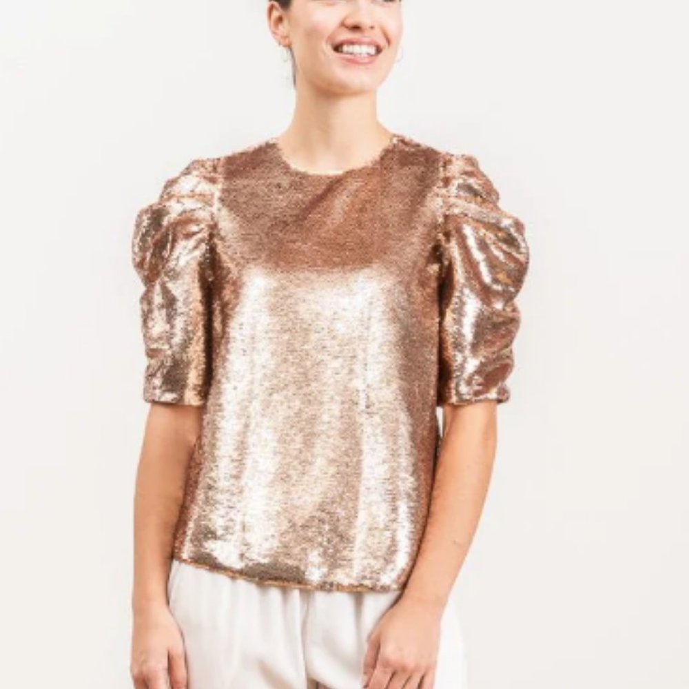 Ulla Johnson Rose Gold Sequin Rae Blouse Sz 4